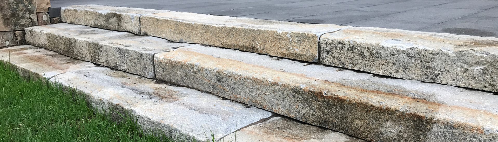 Reclaimed curbing used as steps