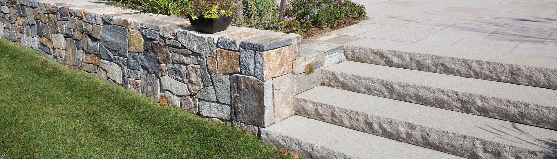 Rockport Mix granite stone retaining wall and Cape Neddick steps