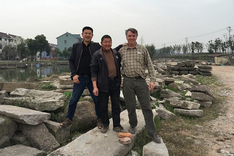 Gavin and two Chinese colleagues in stone yard