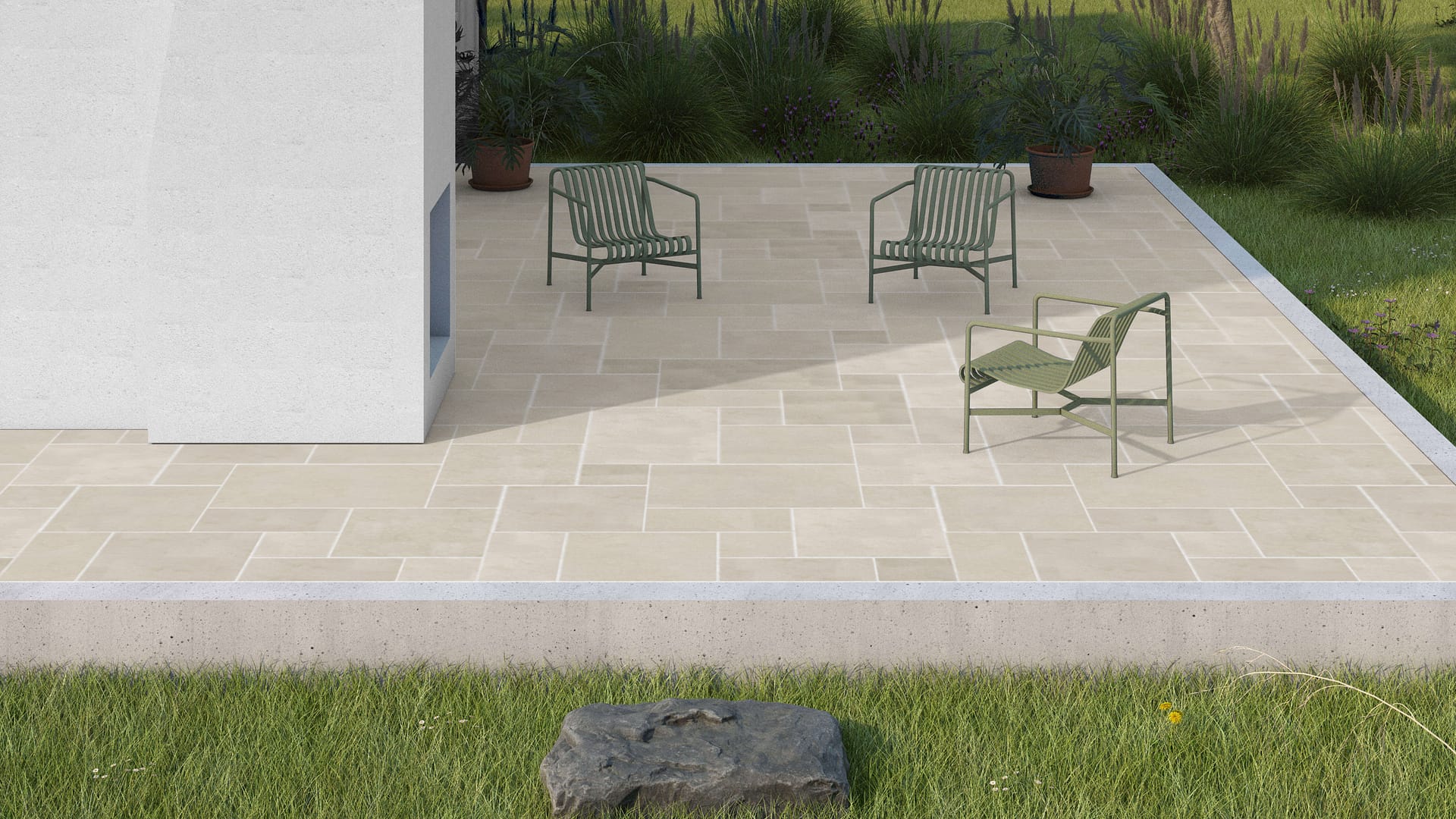 SDT1556 SDM497 M1297 Mediterranean Cream Limestone - Sand Blasted | Pattern DP086 Paving - Universal - Sawn Edge - Dimensional 12 Pieces 4 Sizes | 12x12”(4) 24x12”(2) 24x24”(4),36x24”(2)