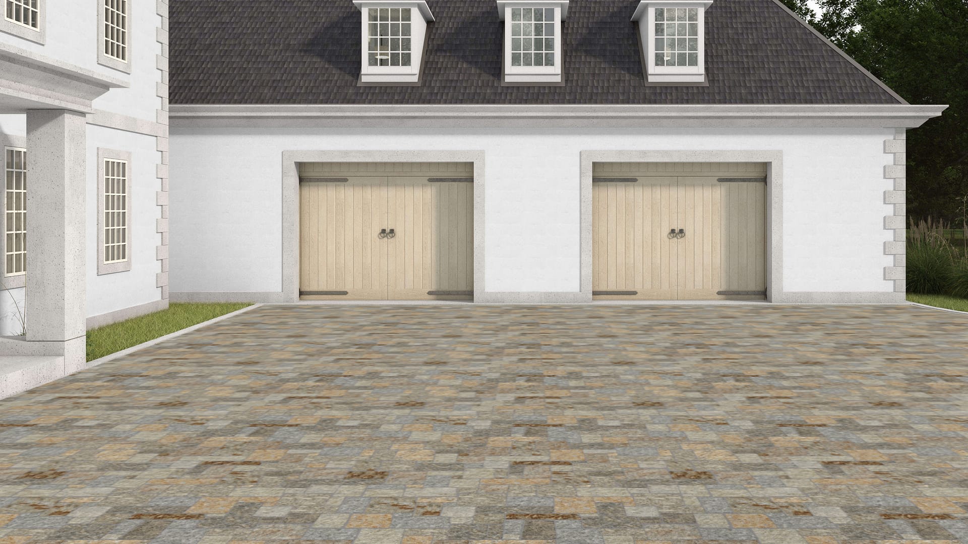 SDT1575 SDM467 P1213 Newport Mist Granite - Bedface | Pattern DP113 Veneer - Roughly Squares and Rectangles - Split Edge - Random Sizes