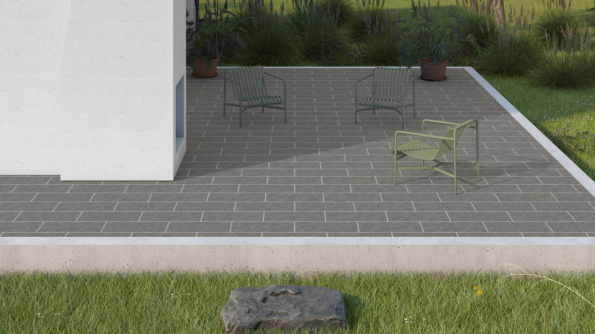  SDT1455 SDM433 M902 Superior Northern Granite - Flamed | Pattern DP061 Paving - Half Running Bond - Sawn Edge - Dimensional 3 Pieces 1 Size* | 24x12"