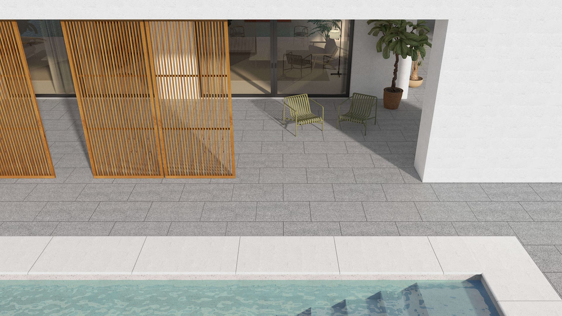  SDT1414 SDM422 M845 Gray Nisa Granite - Sand Blasted | Pattern DP061 Paving - Half Running Bond - Sawn Edge - Dimensional 3 Pieces 1 Size* | 36x24"