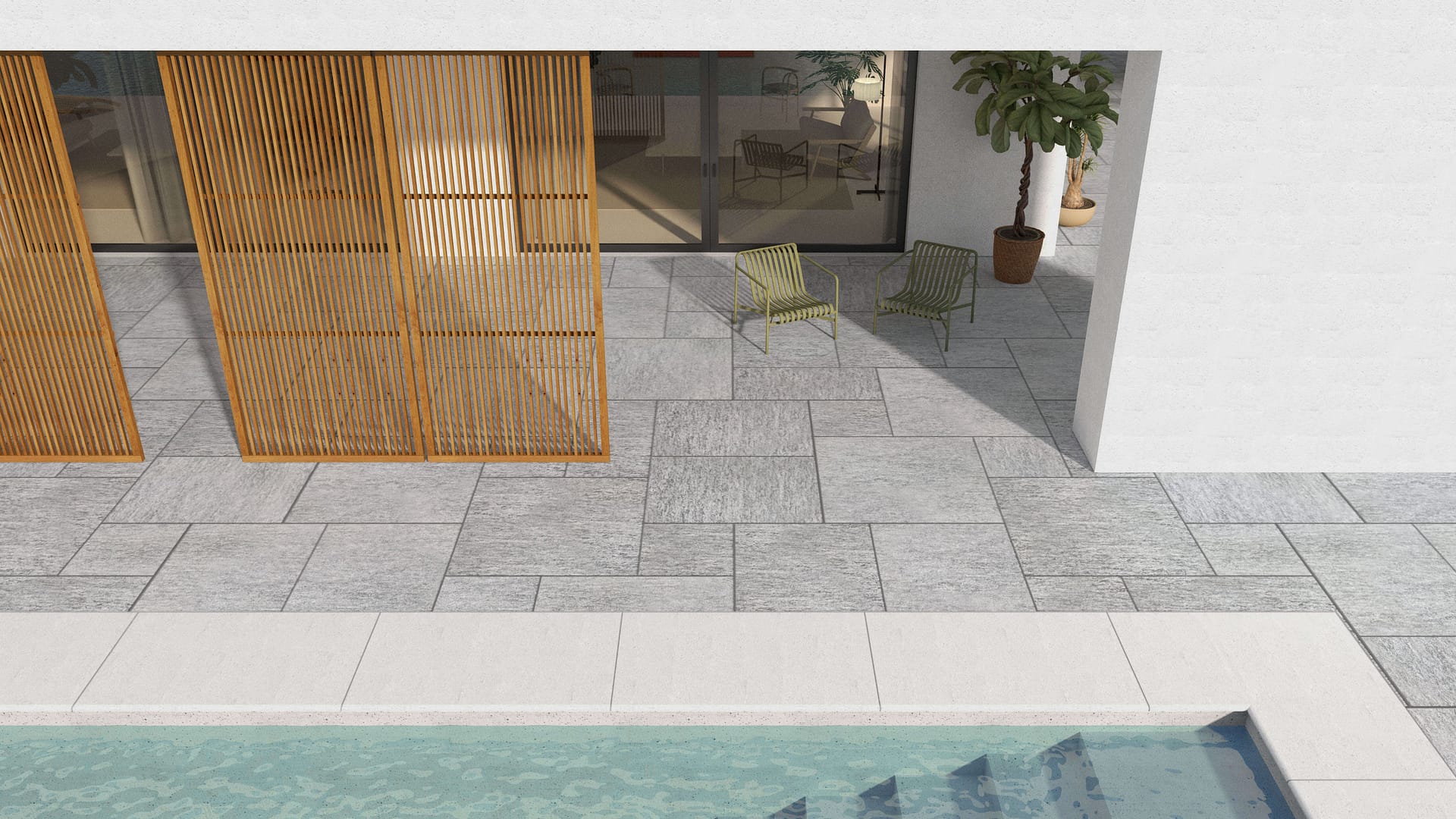  SDT1407 SDM395 M1023 Pietra Italia Gray Gneiss - Sand Blasted | Pattern DP094 Paving - Universal - Sawn Edge - Dimensional 14 Pieces 4 Sizes | {24x24”(4) 48x24”(2) 48x36”(4) 48x48”(4)