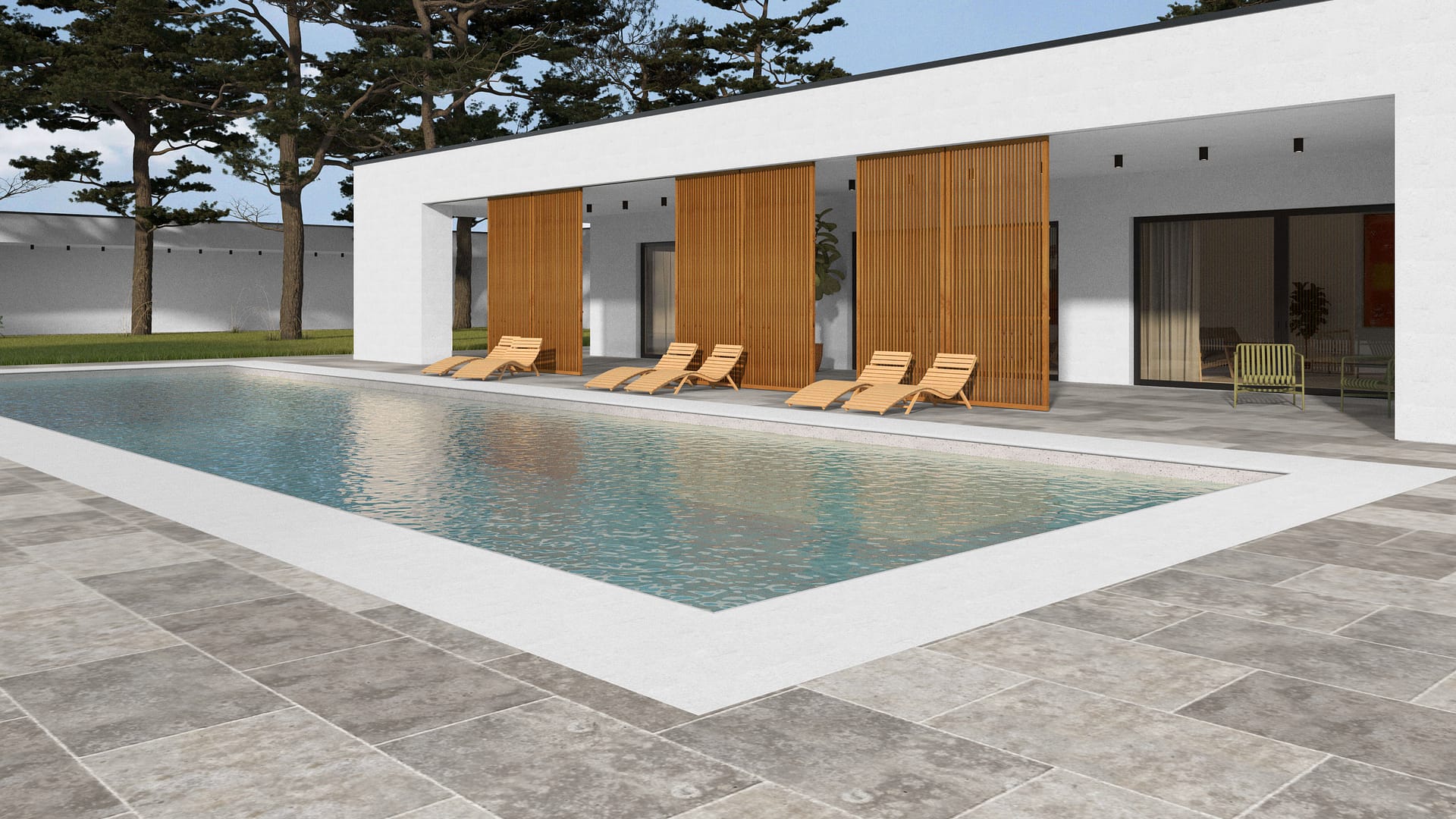  SDT1565 SDM394 P686 Bavarian Dolomite Gray Limestone - Antiqued | Pattern DP061 Paving - Half Running Bond - Sawn Edge - Dimensional 3 Pieces 1 Size* | 36x24"