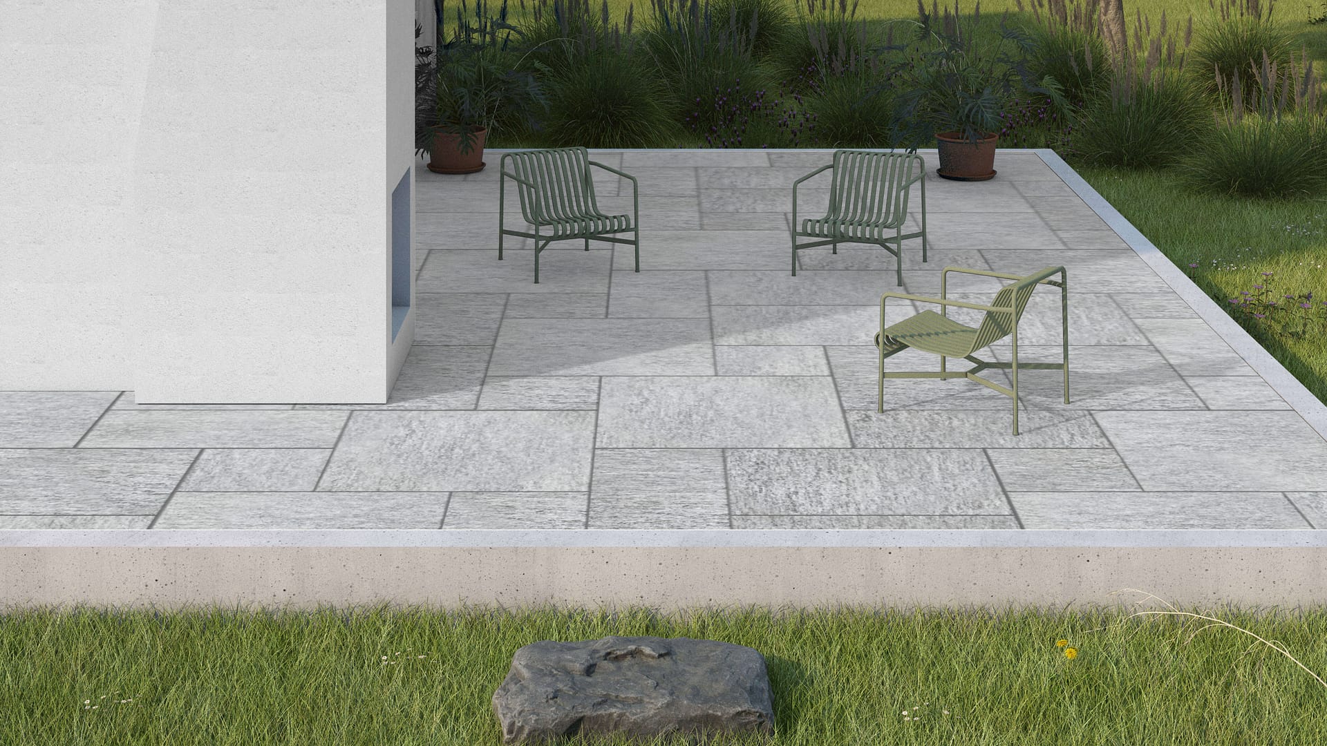  SDT1407 SDM395 M1023 Pietra Italia Gray Gneiss - Sand Blasted | Pattern DP094 Paving - Universal - Sawn Edge - Dimensional 14 Pieces 4 Sizes | {24x24”(4) 48x24”(2) 48x36”(4) 48x48”(4)
