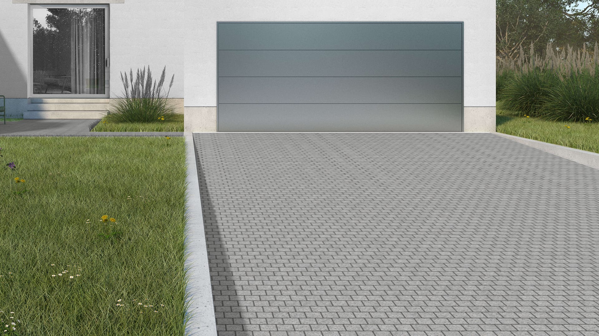  SDT1500 SDM429 M1194 Superior Snow Granite - Flamed | Pattern DP061 Paving - Half Running Bond - Sawn Edge - Dimensional 3 Pieces 1 Size* | 4x4"