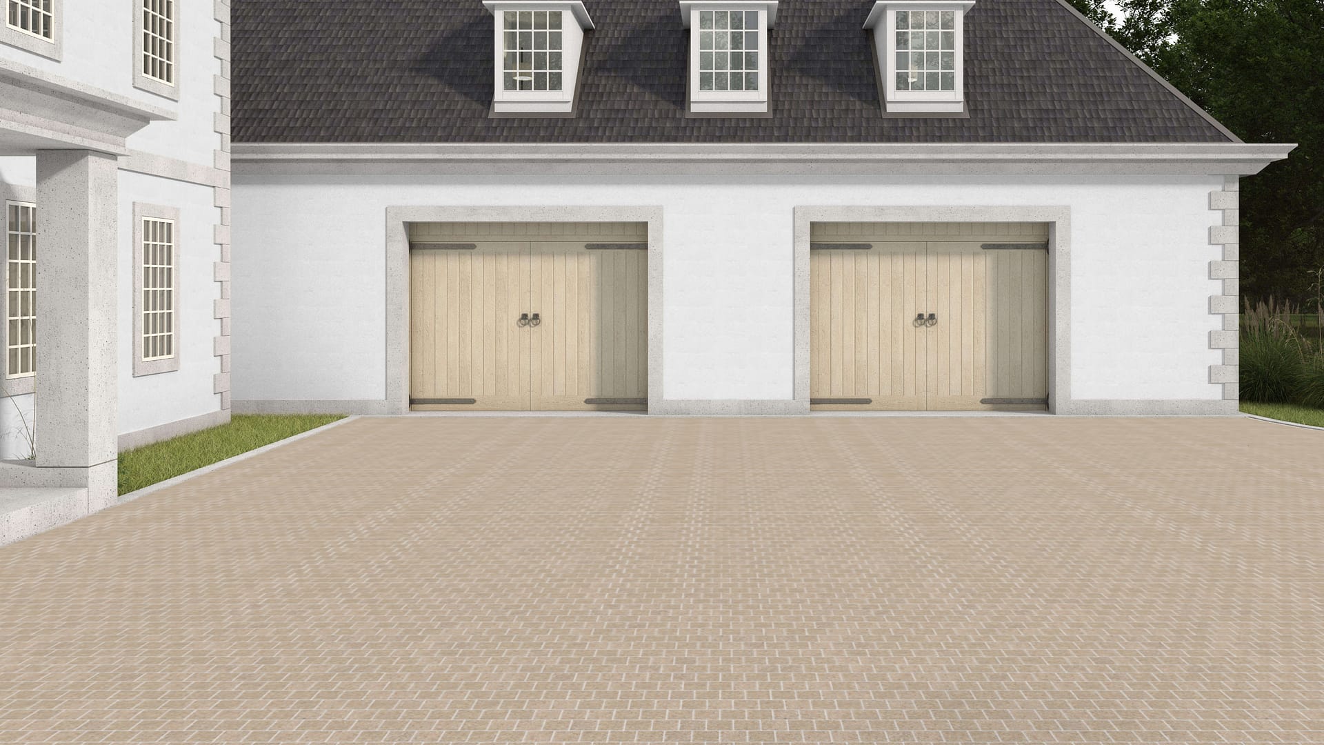  SDT1507 SDM425 M847 Yellow Wheat Granite - Sand Blasted | Pattern DP061 Paving - Half Running Bond - Sawn Edge - Dimensional 3 Pieces 1 Size* | 4x4"