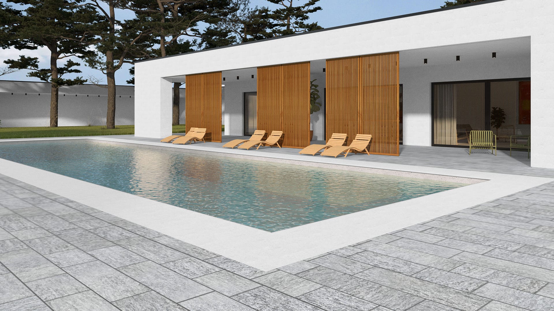  SDT1406 SDM395 M1023 Pietra Italia Gray Gneiss - Sand Blasted | Pattern DP087 Paving - Running Bond - Sawn Edge - Dimensional 22 Pieces 3 Sizes | 18x12"(8) 24x12"(6) 36x12"(8)