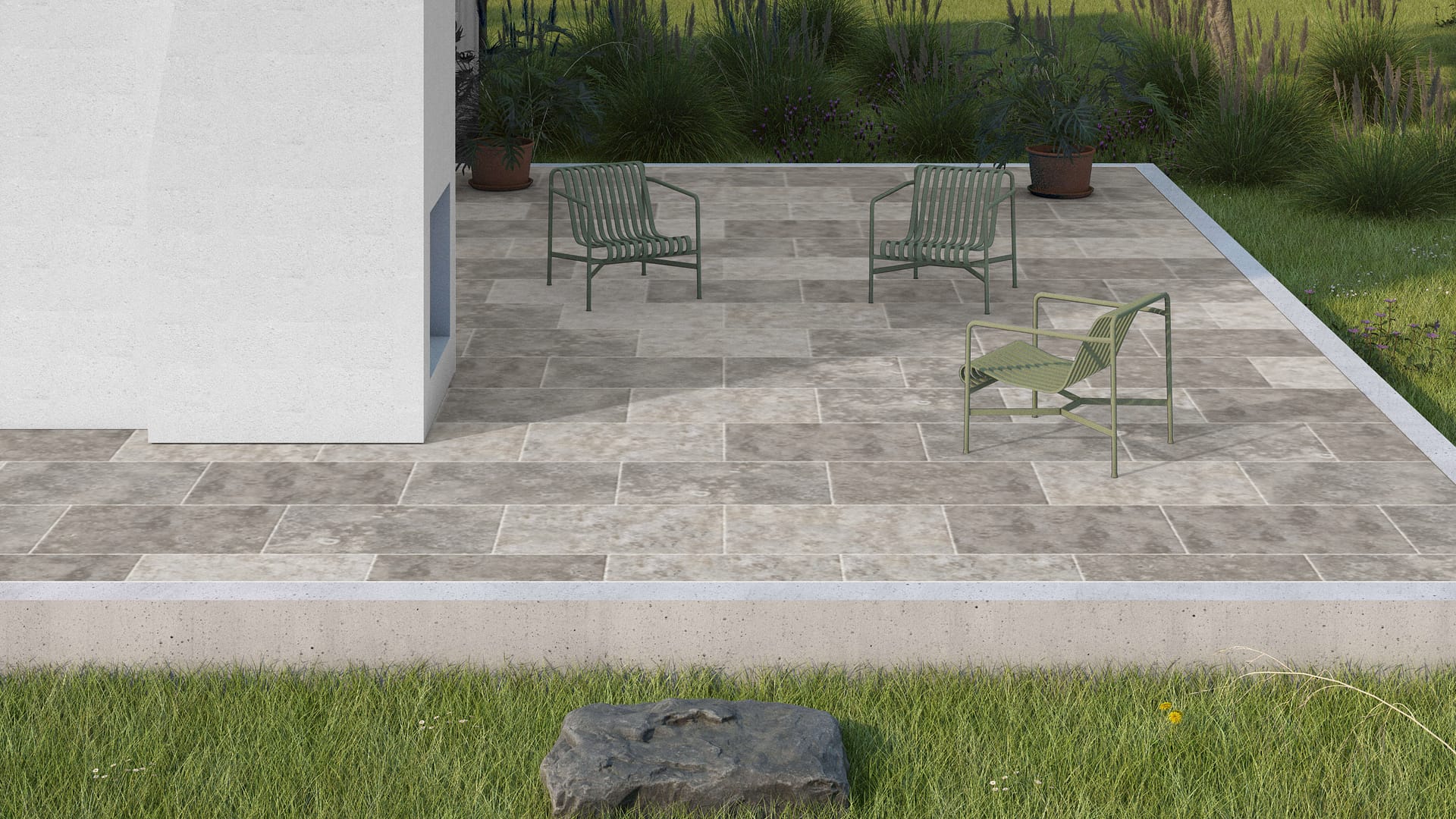  SDT1565 SDM394 P686 Bavarian Dolomite Gray Limestone - Antiqued | Pattern DP061 Paving - Half Running Bond - Sawn Edge - Dimensional 3 Pieces 1 Size* | 36x24"