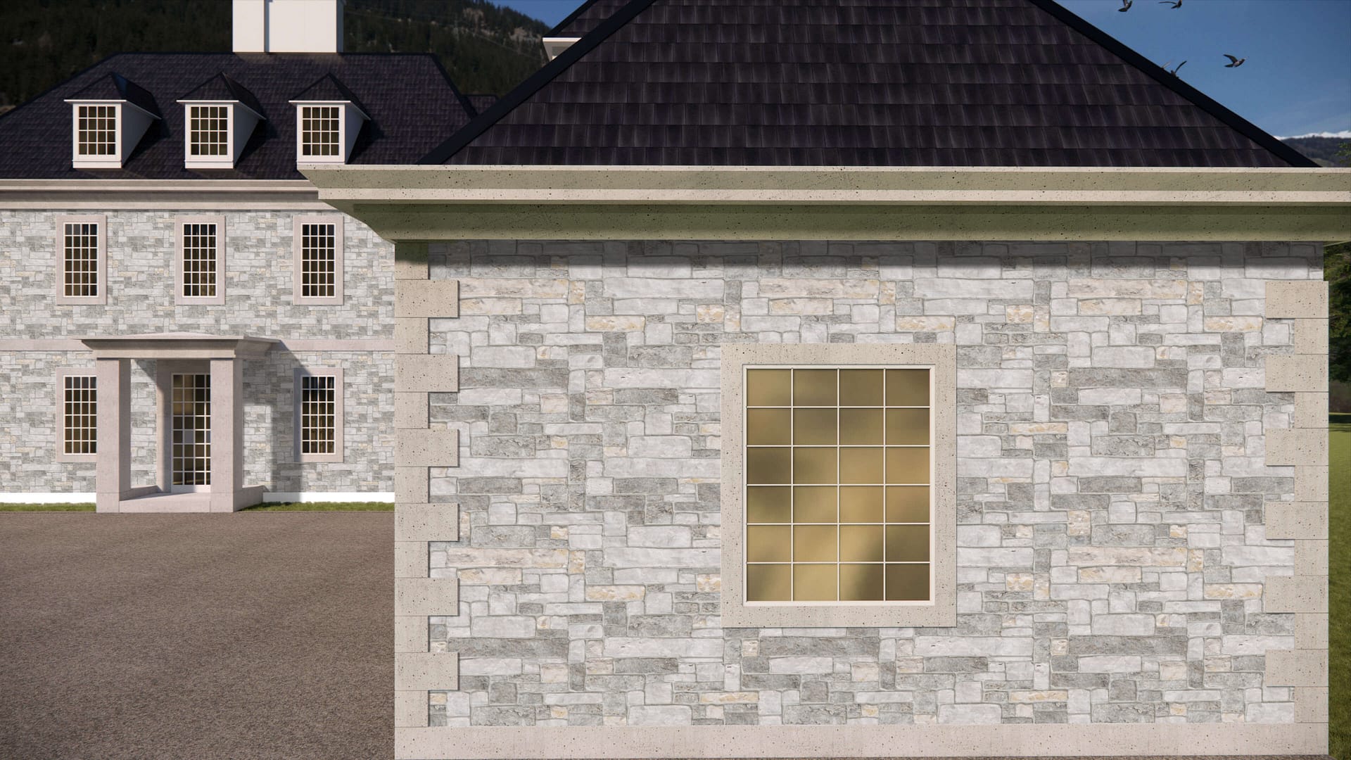  SDT1337 SDM389 M1255 Nordic Sierra Gray Limestone - Split-face Seamface | Pattern DP109 Veneer - Ashlar - Split Edge - Random Sizes 6x2" to 30x9" | Thin