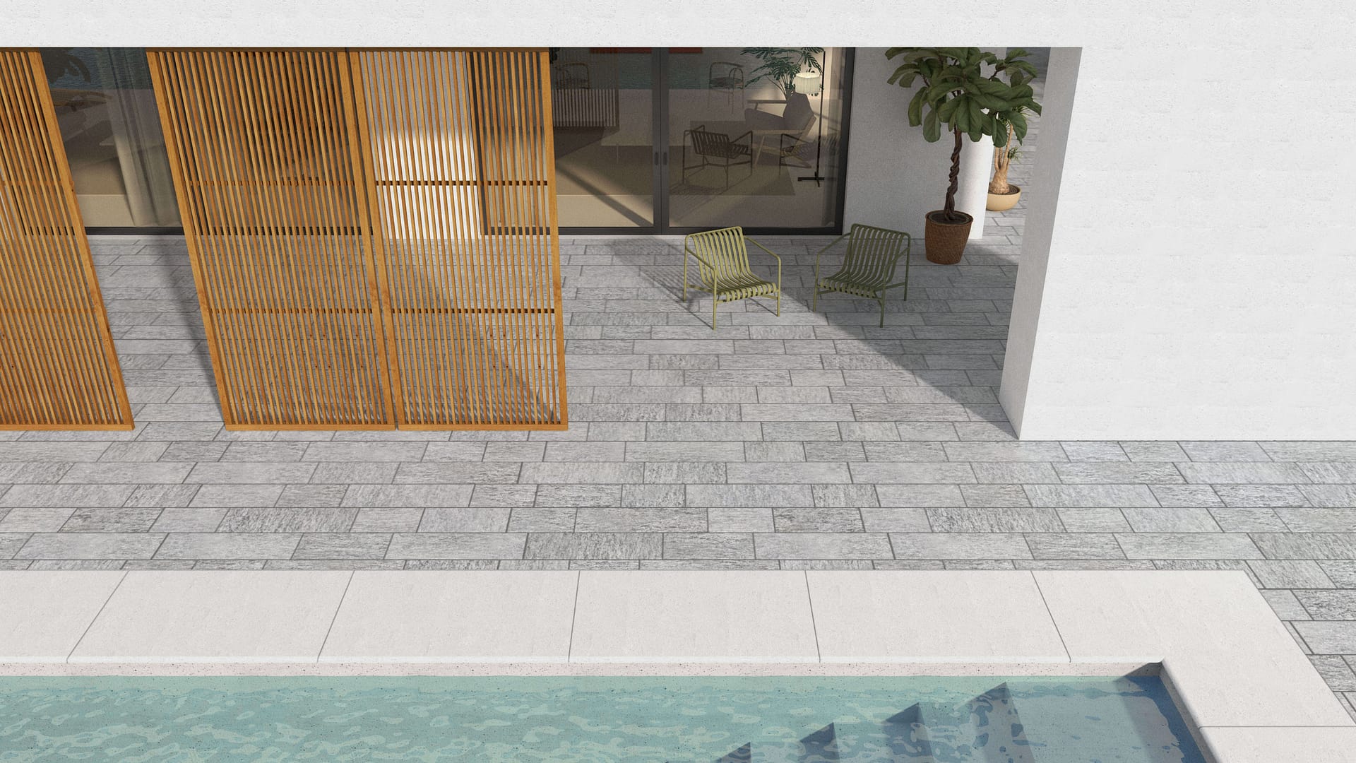  SDT1406 SDM395 M1023 Pietra Italia Gray Gneiss - Sand Blasted | Pattern DP087 Paving - Running Bond - Sawn Edge - Dimensional 22 Pieces 3 Sizes | 18x12"(8) 24x12"(6) 36x12"(8)