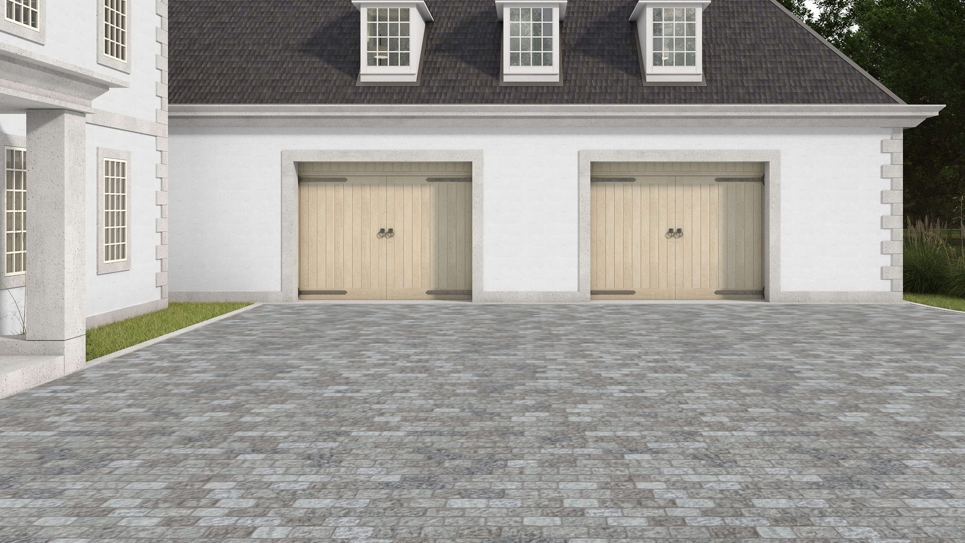 SDT1445 SDM423 P261 Reclaimed European Sandstone Cobblestones - Weathered &amp; Worn | Pattern DP112 Paving - Reclaimed Cobblestone Running Bond - Split Edge - Approx 8x5''