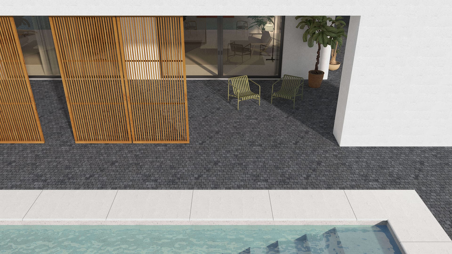  SDT1563 SDM495 M546 Belgian Bluestone Cobblestones - Split-face | Pattern DP054 Paving - Reclaimed Cobblestone Running Bond Pattern - Cubes - Split Edge - Constant Sizes