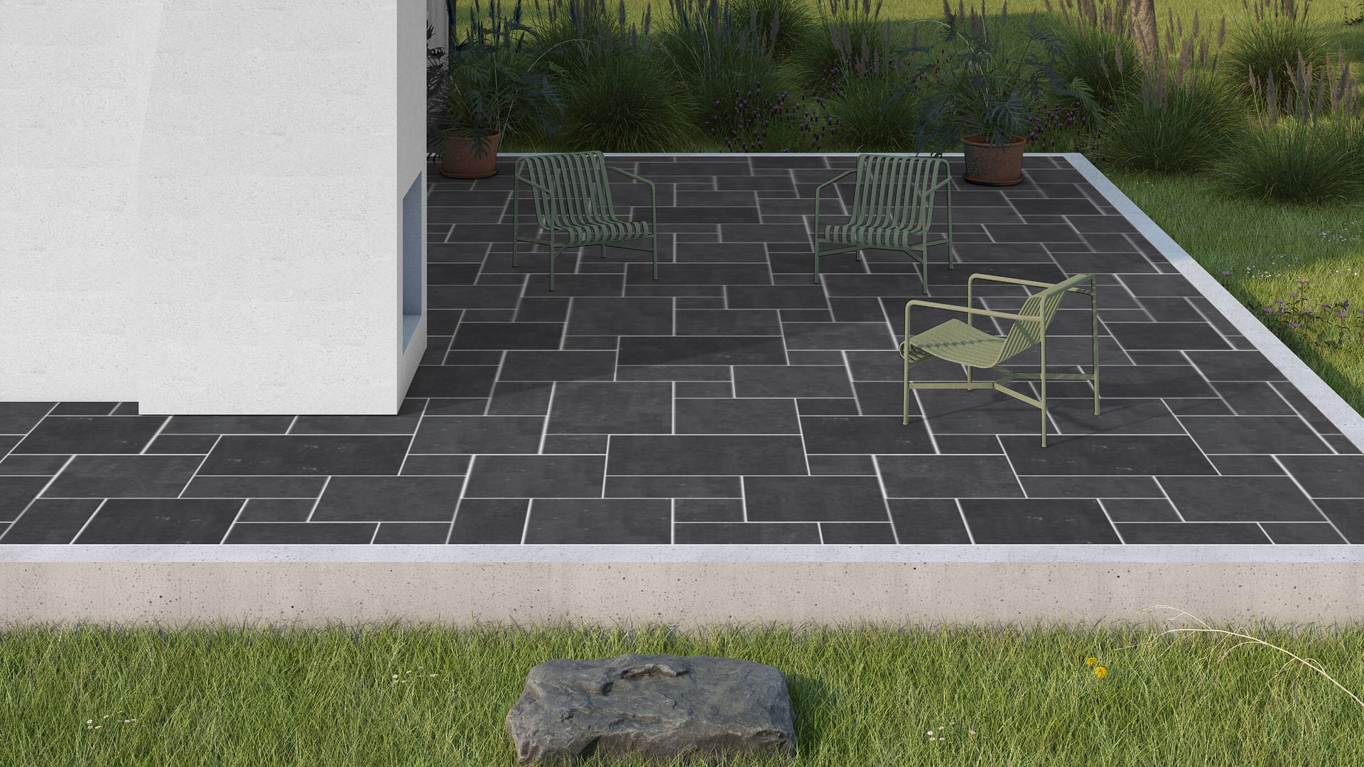  SDT1588 SDM487 M546 Belgian Bluestone - Honed Dark | Pattern DP086 Paving - Universal - Sawn Edge - Dimensional 12 Pieces 4 Sizes | 12x12”(4) 24x12”(2) 24x24”(4),36x24”(2)