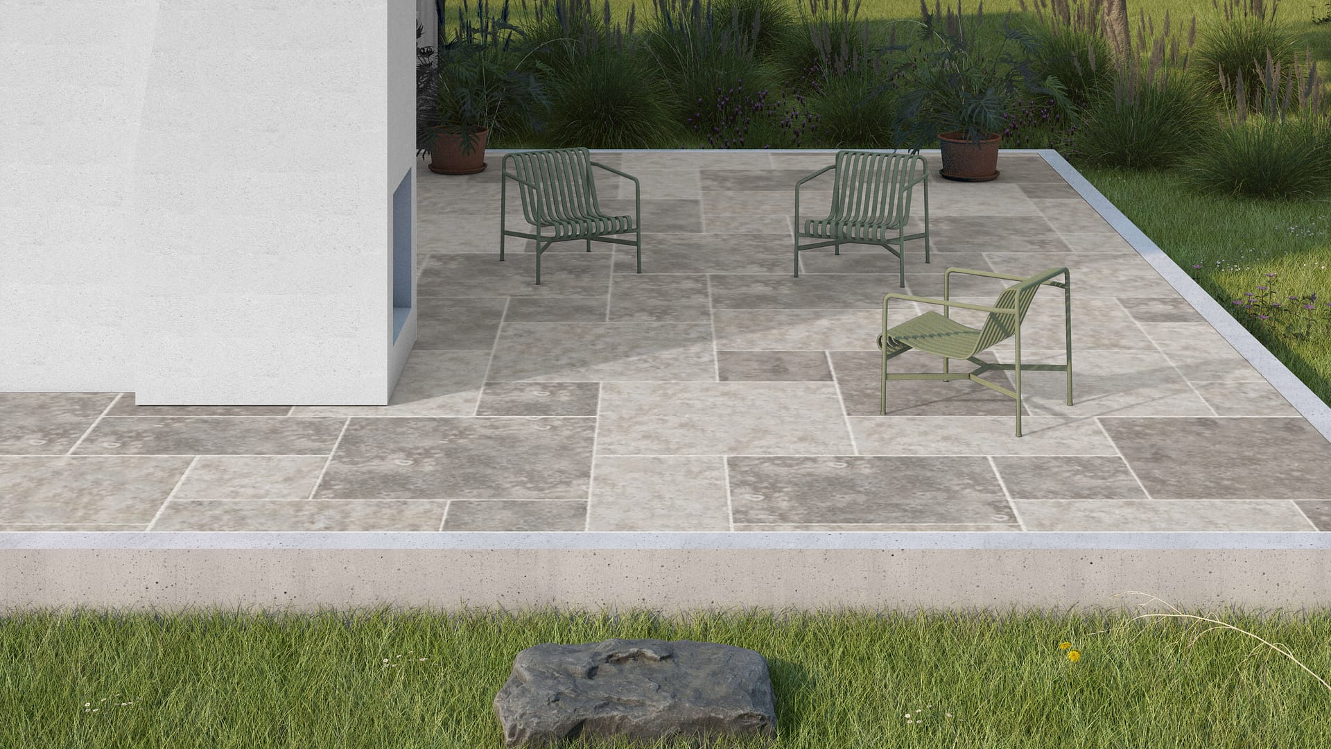  SDT1568 SDM394 P686 Bavarian Dolomite Gray Limestone - Antiqued | Pattern DP094 Paving - Universal - Sawn Edge - Dimensional 14 Pieces 4 Sizes | 24x24”(4) 48x24”(2) 48x36”(4) 48x48”(4)