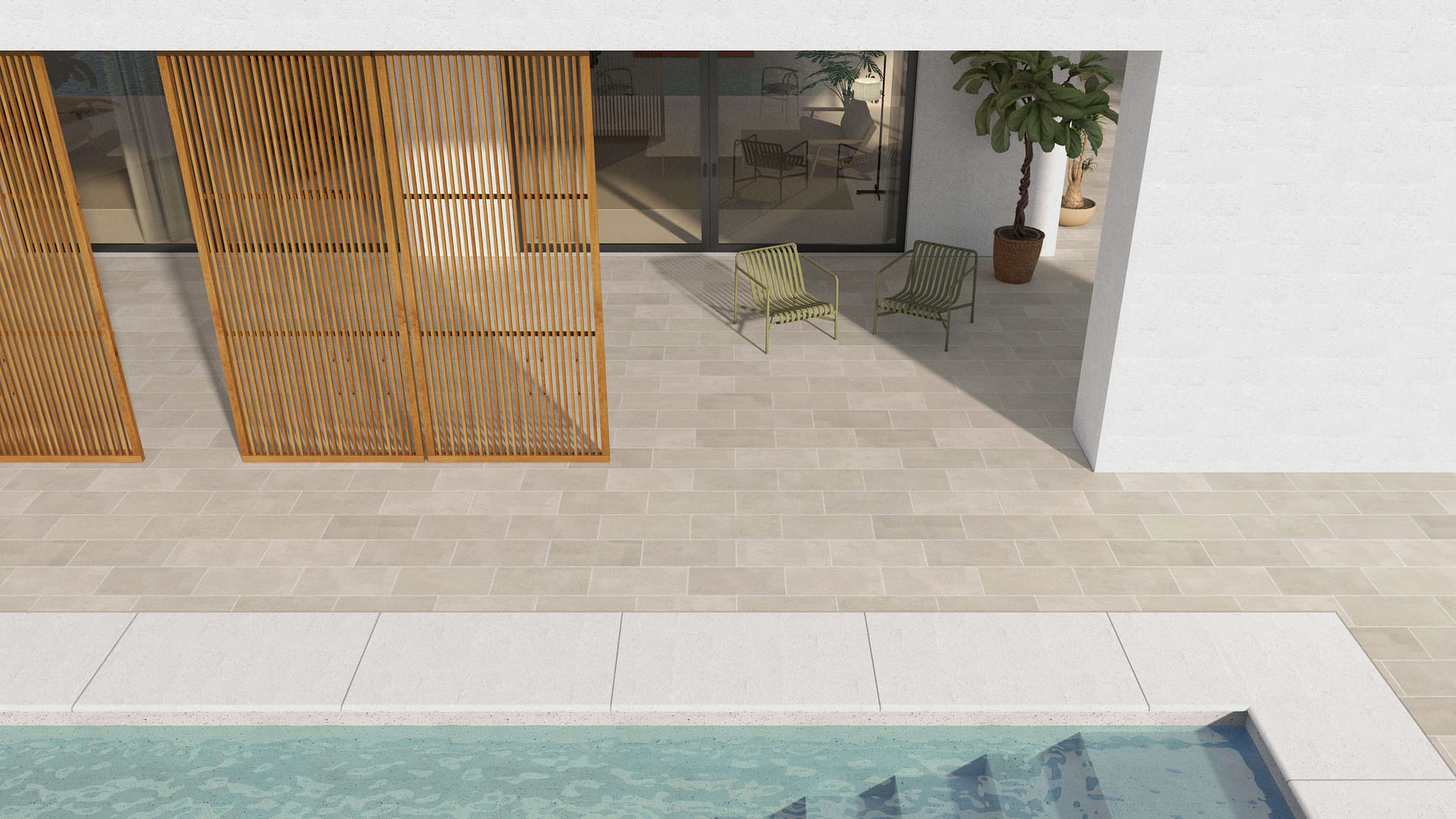 SDT1554 SDM497 M1297 Mediterranean Cream Limestone - Sand Blasted | Pattern DP061 Paving - Half Running Bond - Sawn Edge - Dimensional 3 Pieces 1 Size* | 24x12"