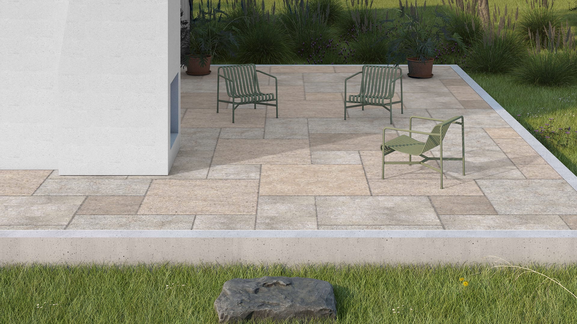  SDT1346 SDM381 P1086 Golden Buff Limestone - Sand Blasted | Pattern DP094 Paving - Universal - Sawn Edge - Dimensional 14 Pieces 4 Sizes | 24x24”(4) 48x24”(2) 48x36”(4) 48x48”(4)