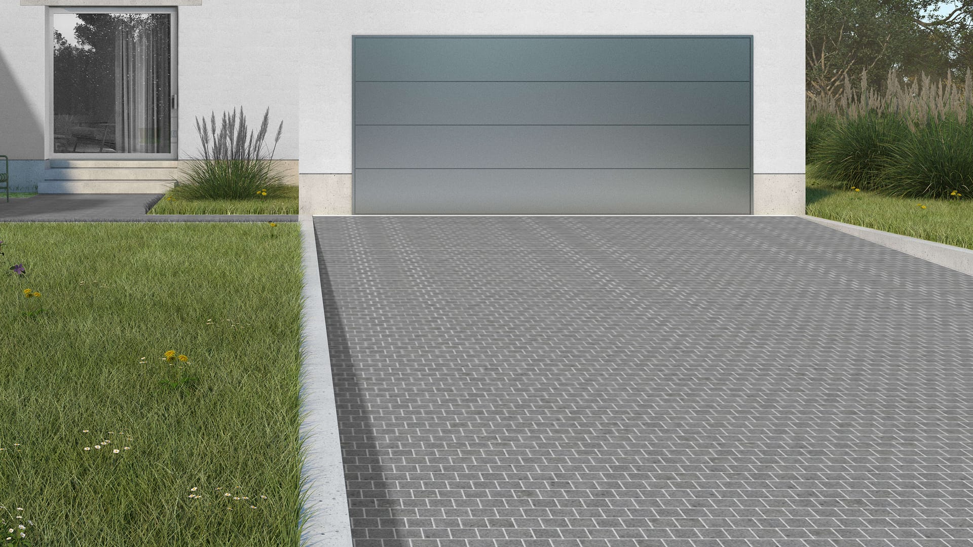  SDT1506 SDM424 M406 Republic Black Granite - Flamed | Pattern DP061 Paving - Half Running Bond - Sawn Edge - Dimensional 3 Pieces 1 Size* | 4x4"