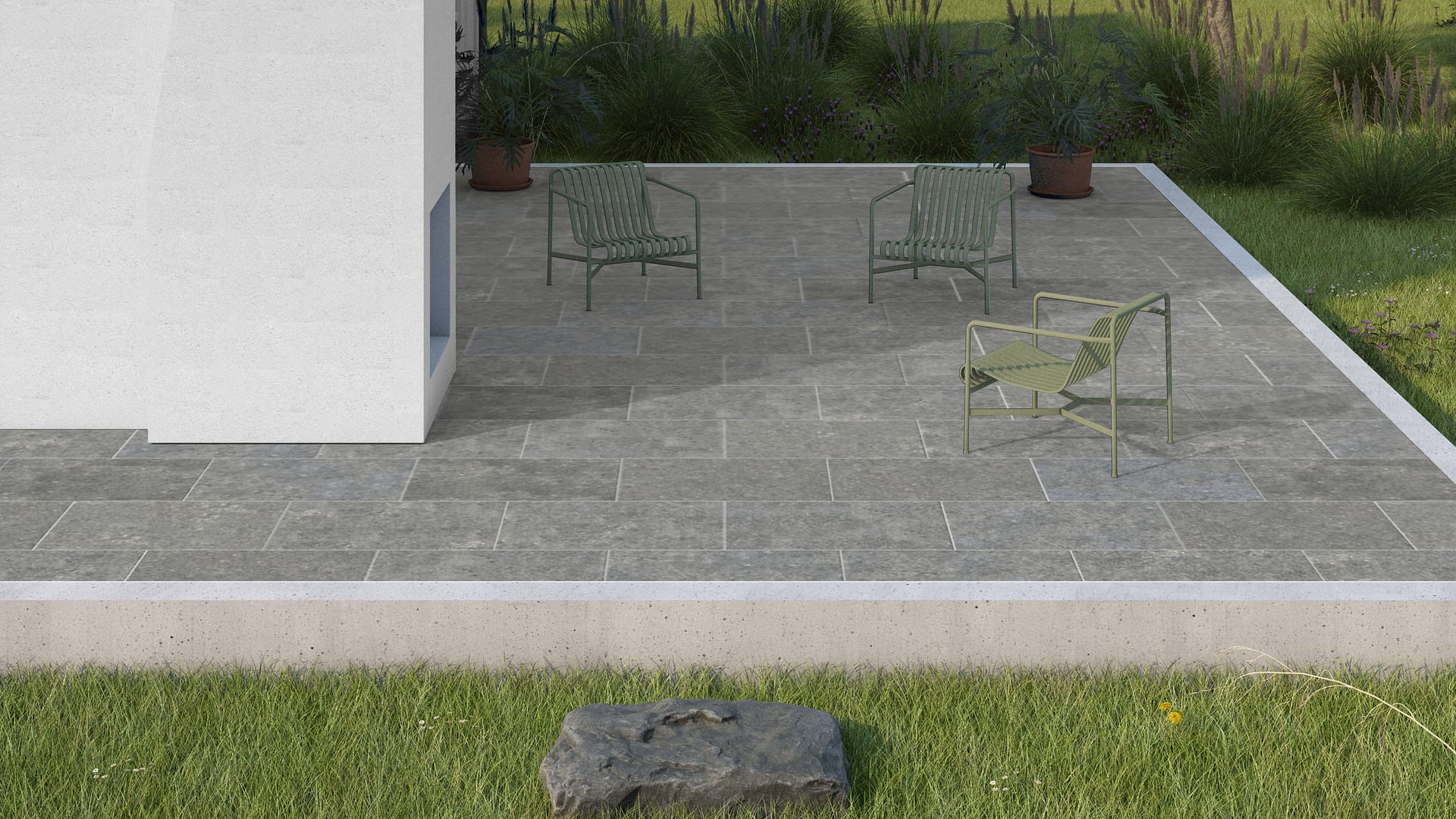  SDT1521 SDM485 M546 Belgian Bluestone - Flamed | Pattern DP061 Paving - Half Running Bond - Sawn Edge - Dimensional 3 Pieces 1 Size* | 36x24"