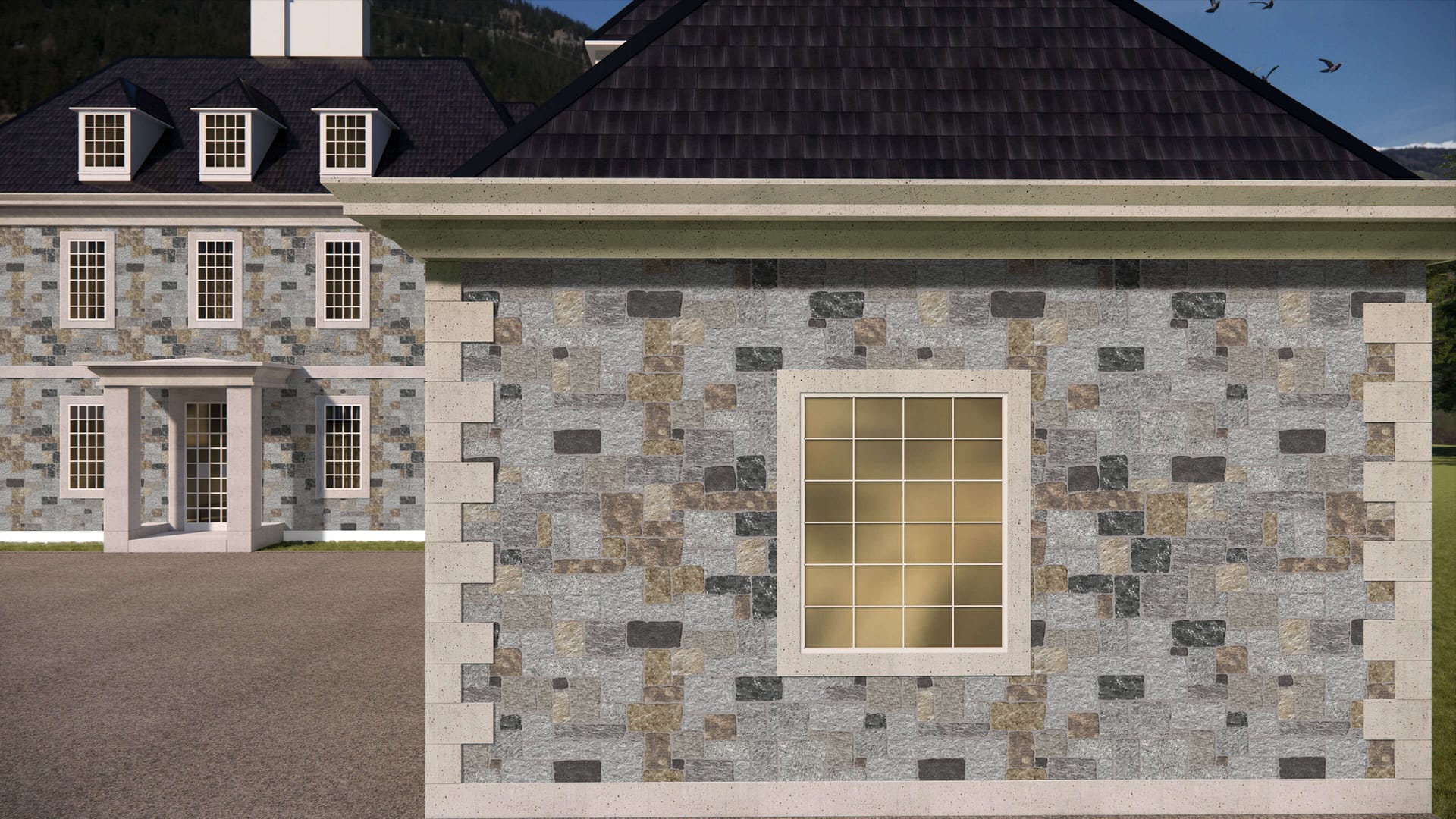 SDT1482 SDM401 P1190 Quincy Granite - Split-face | Pattern DP113 Veneer - Roughly Squares and Rectangles - Split Edge - Random Sizes