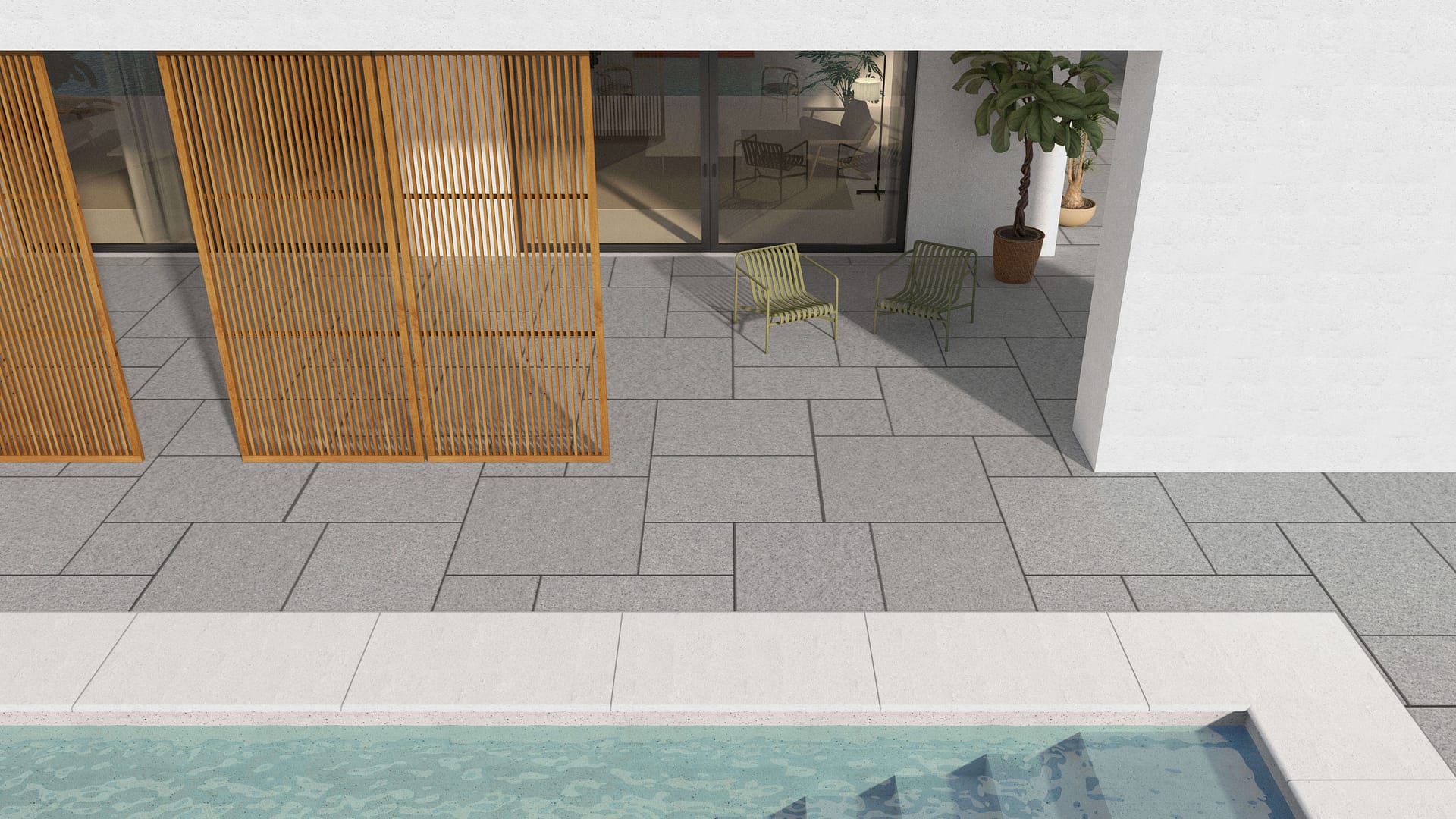  SDT1481 SDM429 M1194 Superior Snow Granite - Flamed | Pattern DP094 Paving - Universal - Sawn Edge - Dimensional 14 Pieces 4 Sizes | 24x24”(4) 48x24”(2) 48x36”(4) 48x48”(4)