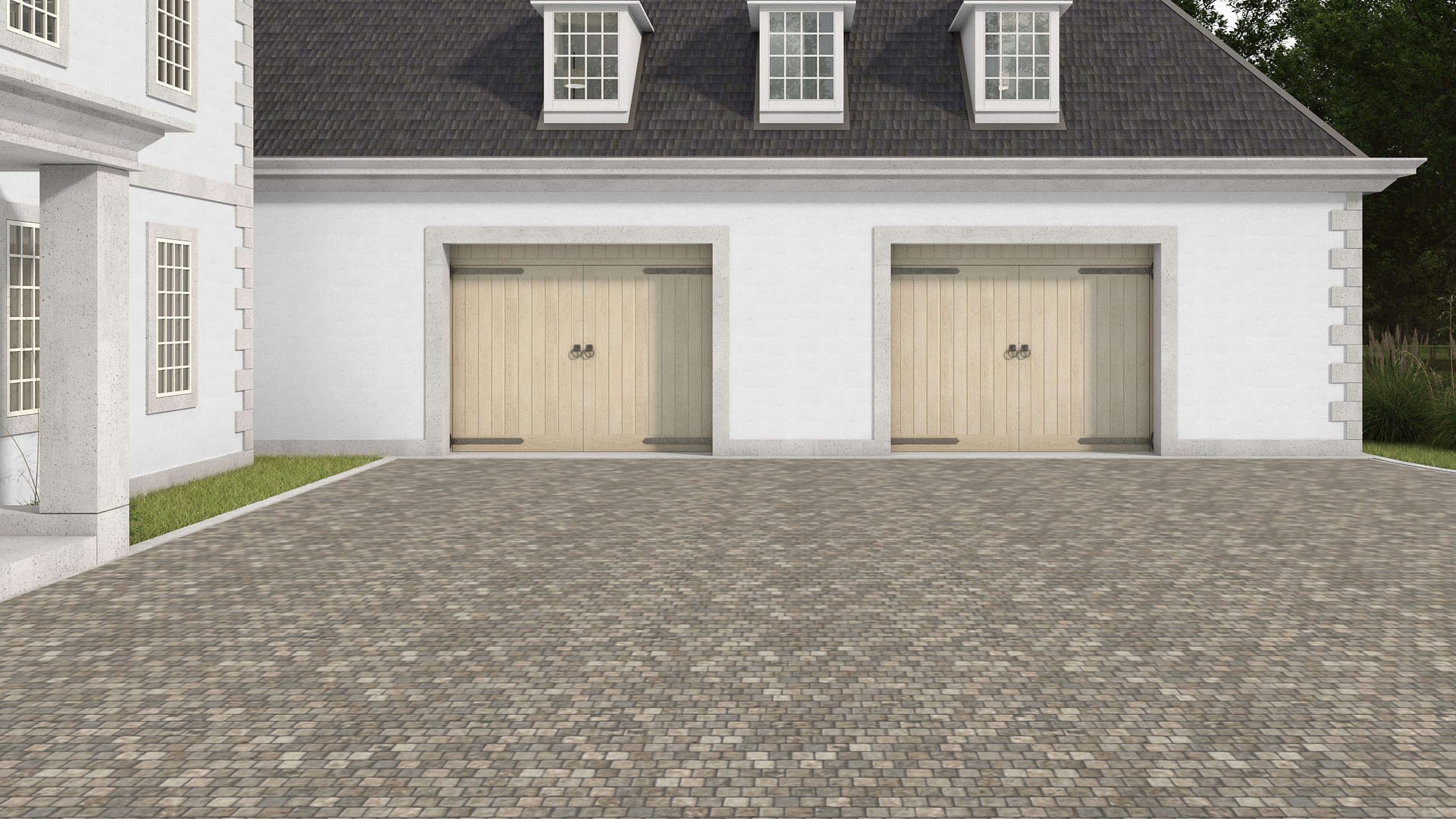SDT1503 SDM481 P494 Reclaimed European Sandstone Cobblestones - Weathered &amp; Worn | Pattern DP054 Paving - Reclaimed Cobblestone Running Bond Pattern - Cubes - Split Edge - Constant Sizes