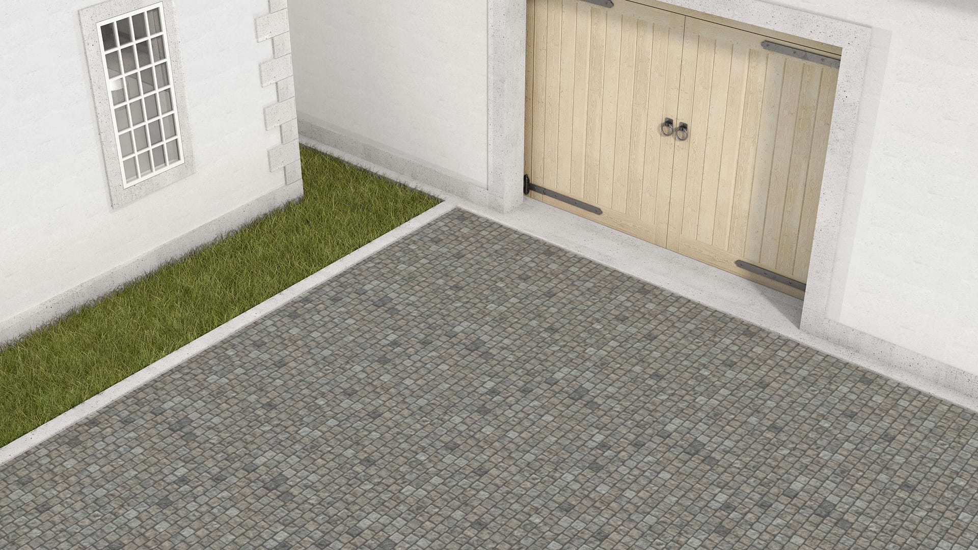  SDT1505 SDM493 M267 Reclaimed European Porphyry Cobblestone Cubes - Weathered &amp; Worn | Pattern DP054 Paving - Reclaimed Cobblestone Running Bond Pattern - Cubes - Split Edge - Constant Sizes