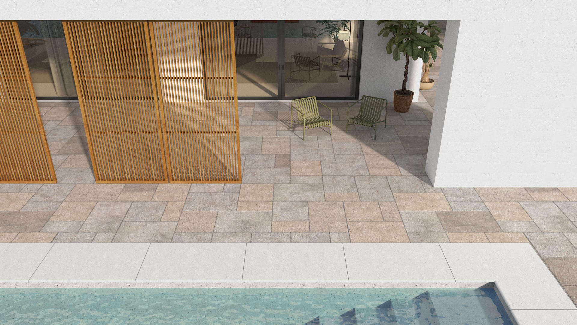  SDT1358 SDM381 P1086 Golden Buff Limestone - Sand Blasted | Pattern DP091 Paving - Universal - Sawn Edge - Dimensional 9 Pieces 3 Sizes | 24x12”(3),24”x24”(3), 36x24”(3)