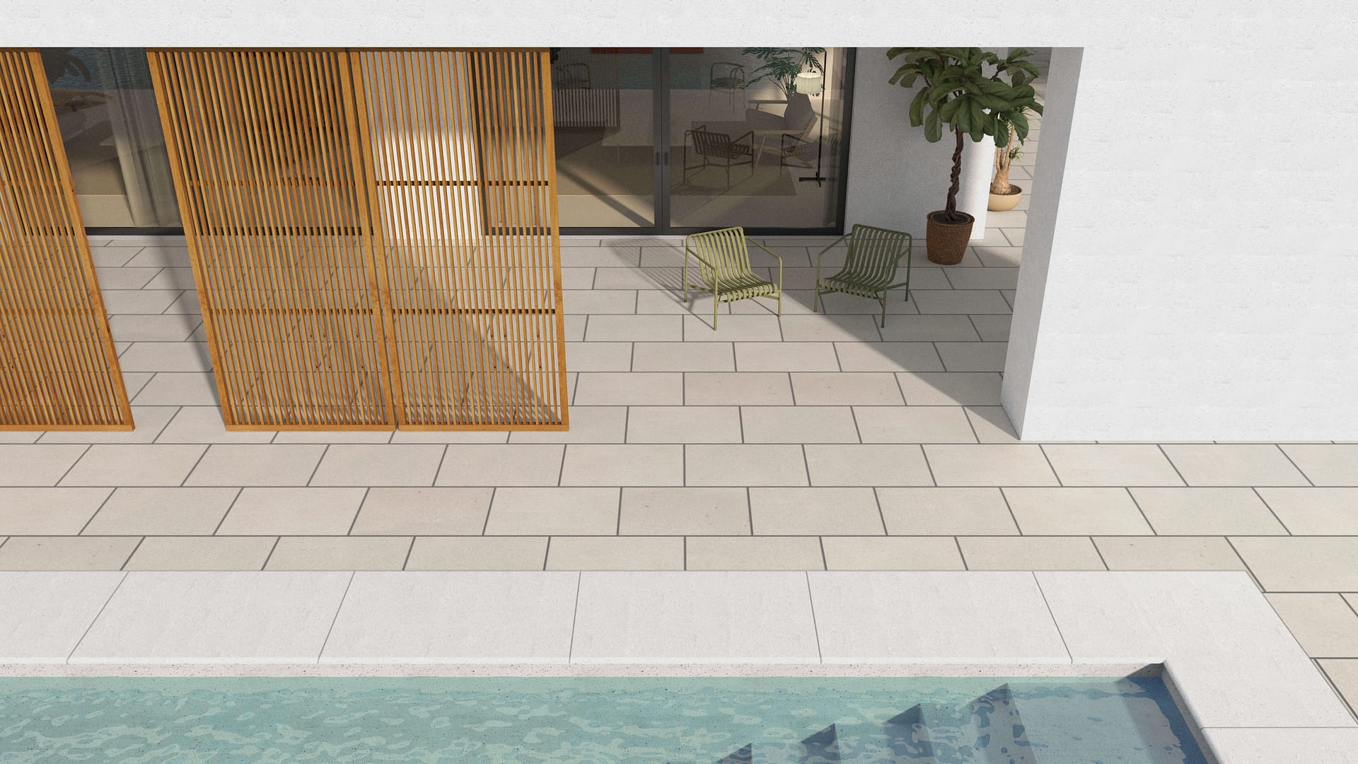 SDT1362 SDM386 M733 Bavarian Beige Limestone - Sand Blasted &amp; Tumbled | Pattern DP061 Paving - Half Running Bond - Sawn Edge - Dimensional 3 Pieces 1 Size* | 36x24"