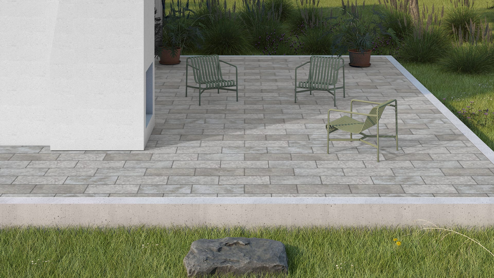  SDT1540 SDM483 M918 Madison Limestone - Flamed | Pattern DP061 Paving - Half Running Bond - Sawn Edge - Dimensional 3 Pieces 1 Size* | 24x12"