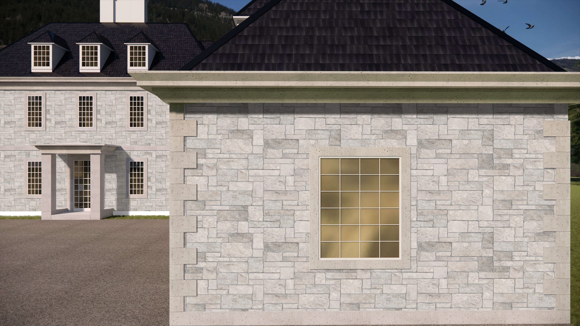 SDT1316 SDM390 M1224 Fond du Lac Limestone - Split-face Seamface | Pattern DP102 Veneer - Ashlar - Sawn Edge - 6-20" Widths 2.5/5/7.5" Heights | Thin