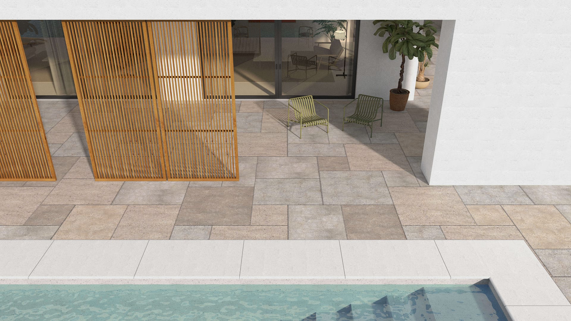  SDT1346 SDM381 P1086 Golden Buff Limestone - Sand Blasted | Pattern DP094 Paving - Universal - Sawn Edge - Dimensional 14 Pieces 4 Sizes | 24x24”(4) 48x24”(2) 48x36”(4) 48x48”(4)