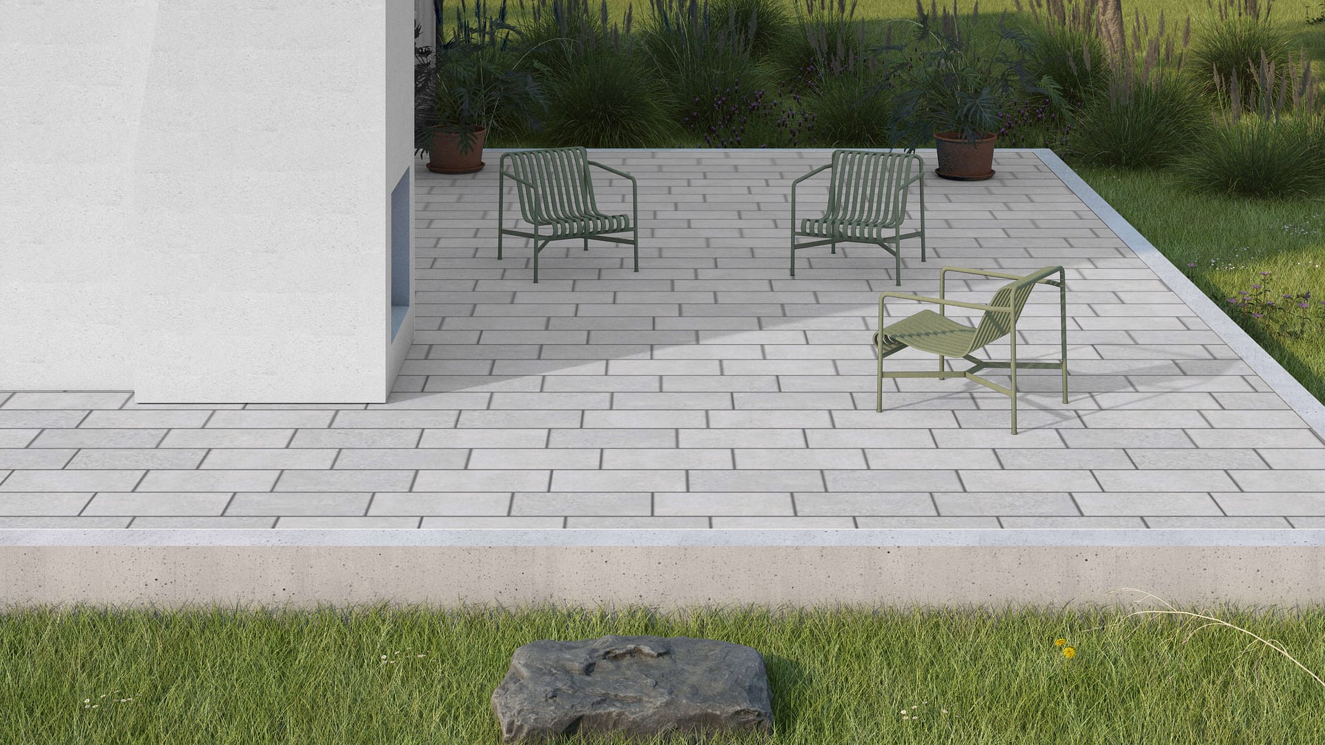  SDT1408 SDM392 M734 Bavarian Gray Limestone - Sand Blasted &amp; Tumbled | Pattern DP063 Paving - Running Bond - Sawn Edge - Dimensional 3 Pieces 1 Size* | 24x12"