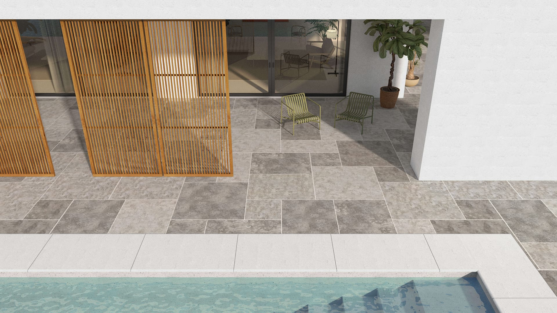  SDT1568 SDM394 P686 Bavarian Dolomite Gray Limestone - Antiqued | Pattern DP094 Paving - Universal - Sawn Edge - Dimensional 14 Pieces 4 Sizes | 24x24”(4) 48x24”(2) 48x36”(4) 48x48”(4)