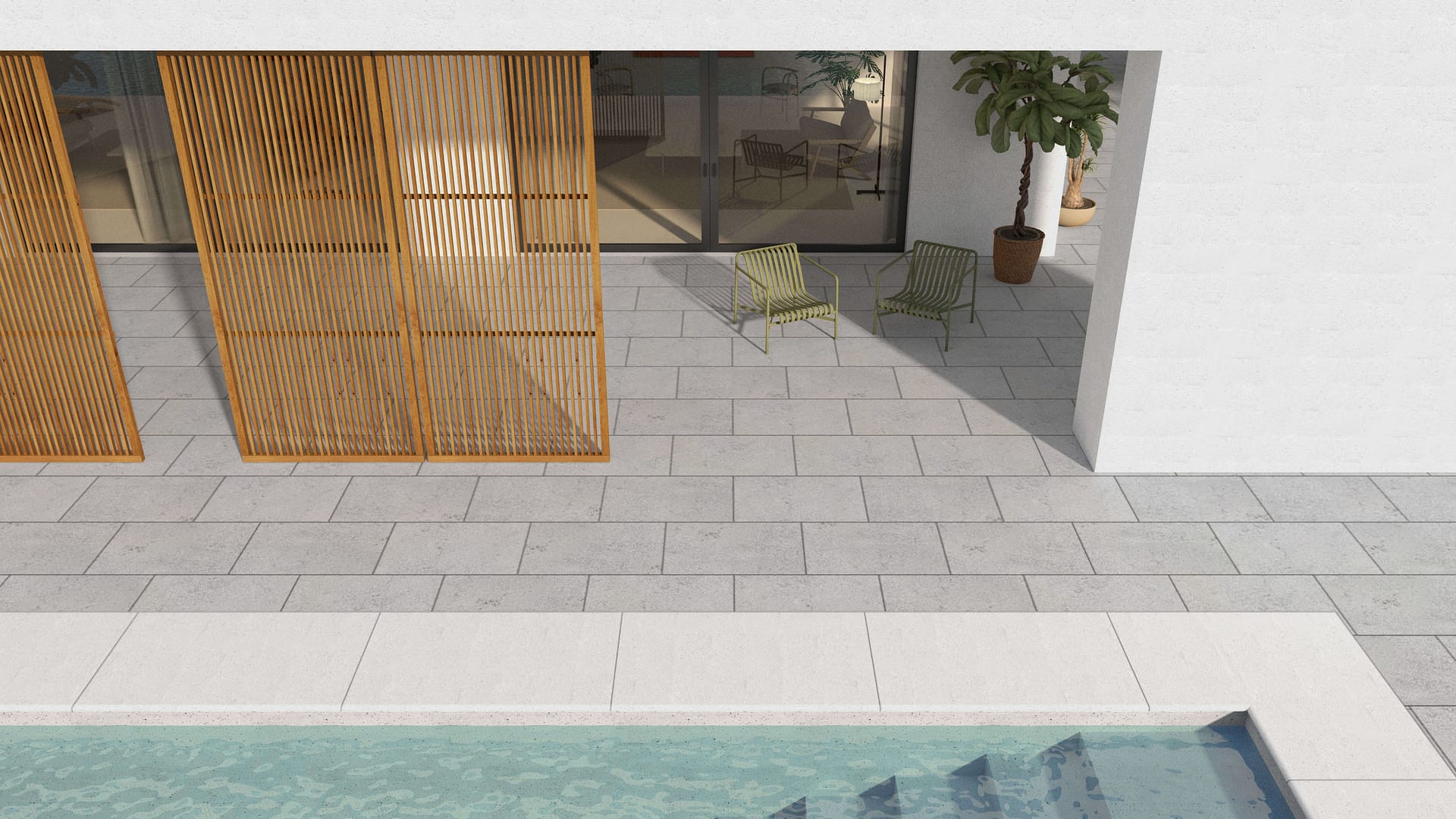 SDT1399 SDM388 M734 Bavarian Gray Limestone - Bush Hammered | Pattern DP061 Paving - Half Running Bond - Sawn Edge - Dimensional 3 Pieces 1 Size* | 36x24"