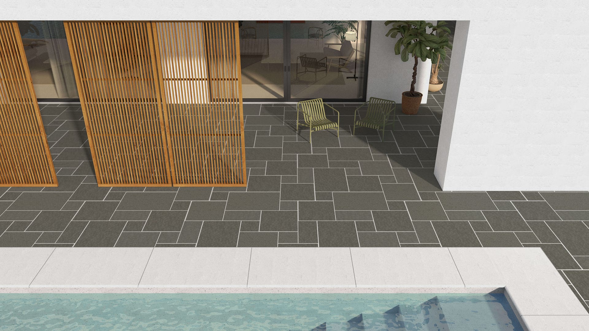  SDT1488 SDM451 M1111 Pensy Black Granite - Flamed | Pattern DP086 Paving - Universal - Sawn Edge - Dimensional 12 Pieces 4 Sizes | 12x12”(4) 24x12”(2) 24x24”(4) 36x24”(2)