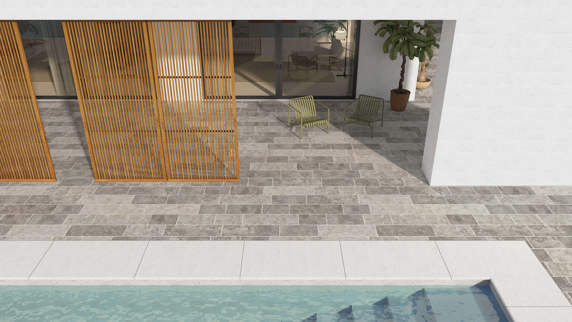  SDT1567 SDM394 P686 Bavarian Dolomite Gray Limestone - Antiqued | Pattern DP087 Paving - Running Bond - Sawn Edge - Dimensional 22 Pieces 3 Sizes | 18x12"(8) 24x12"(6) 36x12"(8)