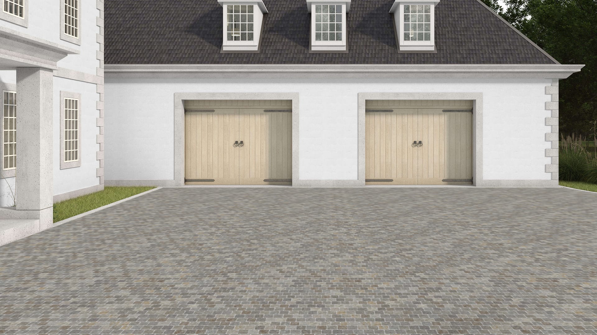 SDT1574 SDM490 M1294 Imperial Gray Porphyry - Split-face | Pattern DP054 Paving - Reclaimed Cobblestone Running Bond Pattern - Cubes - Split Edge - Constant Sizes