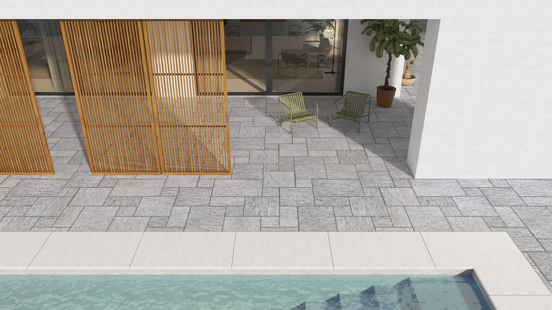  SDT1405 SDM395 M1023 Pietra Italia Gray Gneiss - Sand Blasted | Pattern DP086 Paving - Universal - Sawn Edge - Dimensional 12 Pieces 4 Sizes | 12x12”(4) 24x12”(2) 24x24”(4),36x24”(2)