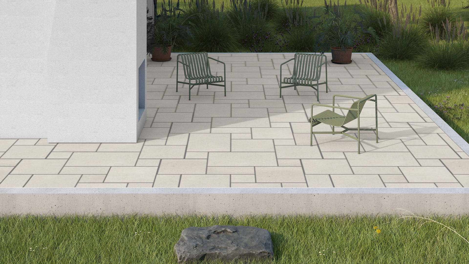  SDT1384 SDM386 M733 Bavarian Beige Limestone - Sand Blasted &amp; Tumbled | Pattern DP086 Paving - Universal - Sawn Edge - Dimensional 12 Pieces 4 Sizes | 12x12”(4) 24x12”(2) 24x24”(4),36x24”(2)