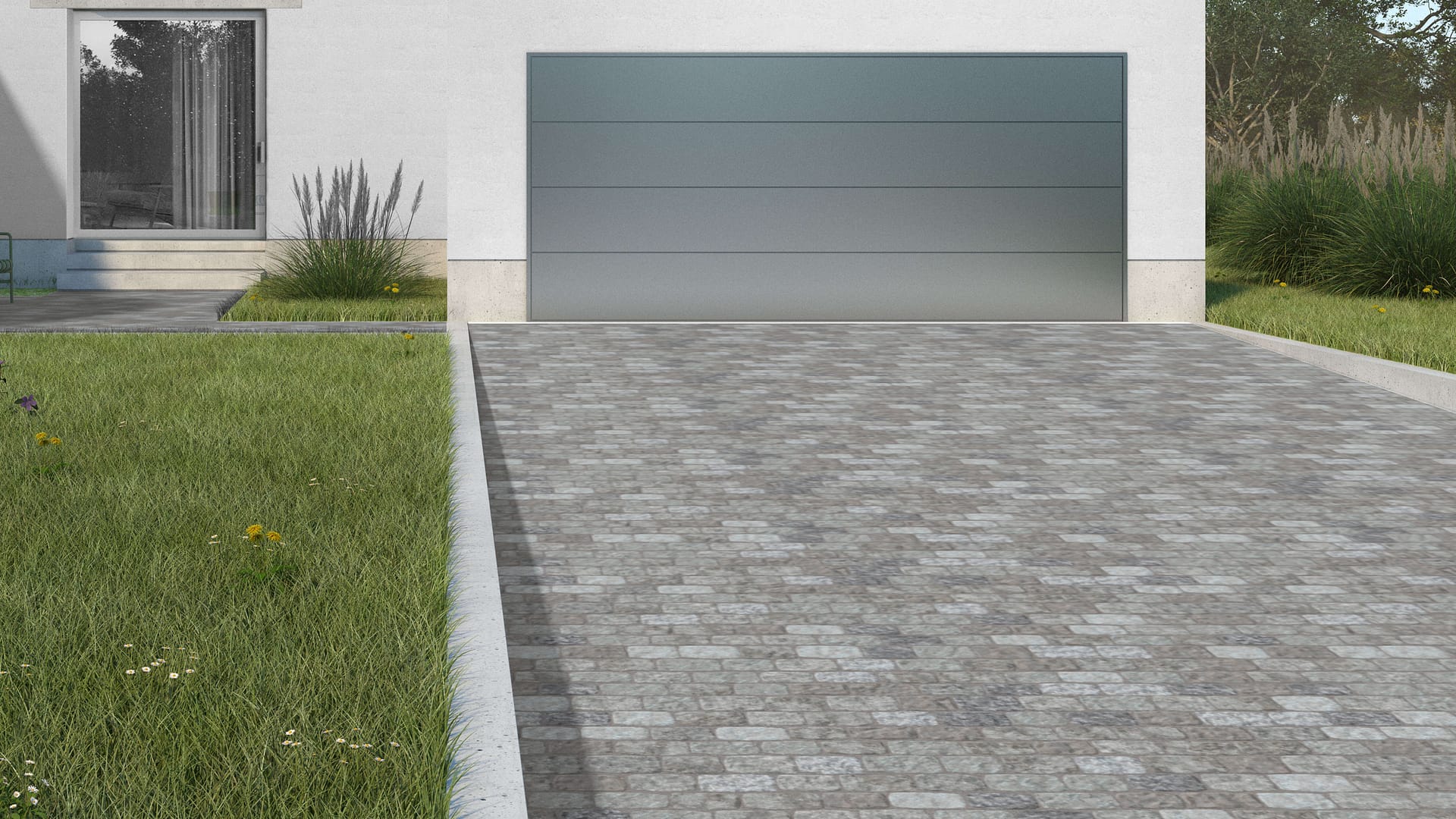 SDT1445 SDM423 P261 Reclaimed European Sandstone Cobblestones - Weathered &amp; Worn | Pattern DP112 Paving - Reclaimed Cobblestone Running Bond - Split Edge - Approx 8x5''