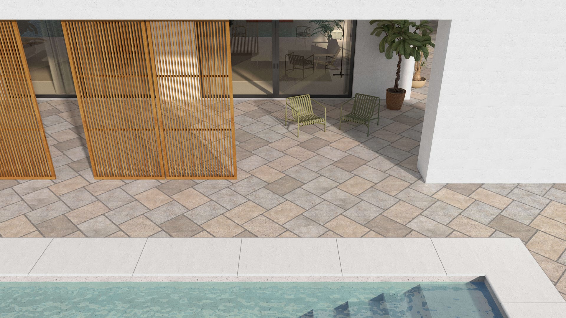  SDT1350 SDM381 P1086 Golden Buff Limestone - Sand Blasted | Pattern DP017 Paving - Unique Herringbone - Sawn Edge - Dimensional 2 Pieces 1 Size | 24x18"(2)