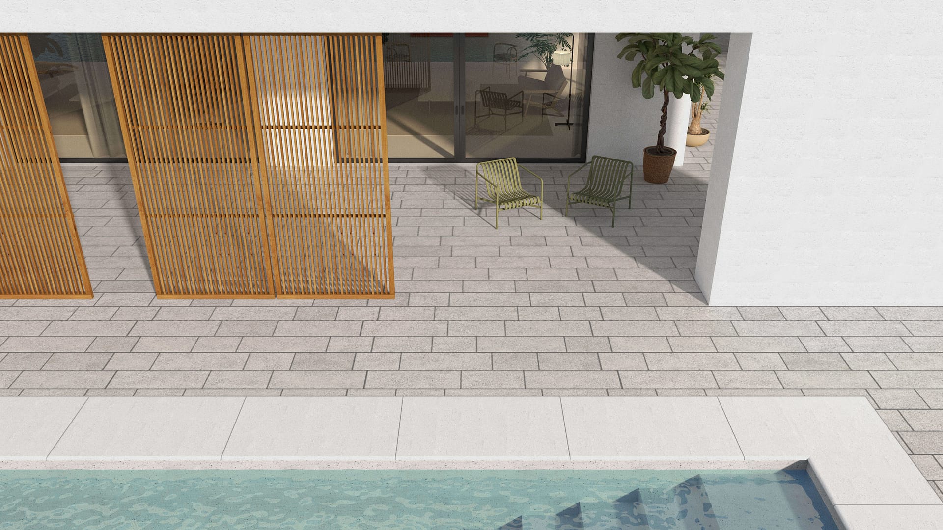  SDT1389 SDM393 M733 Bavarian Beige Limestone - Bush Hammered | Pattern DP087 Paving - Running Bond - Sawn Edge - Dimensional 22 Pieces 3 Sizes | 18x12"(8) 24x12"(6) 36x12"(8)