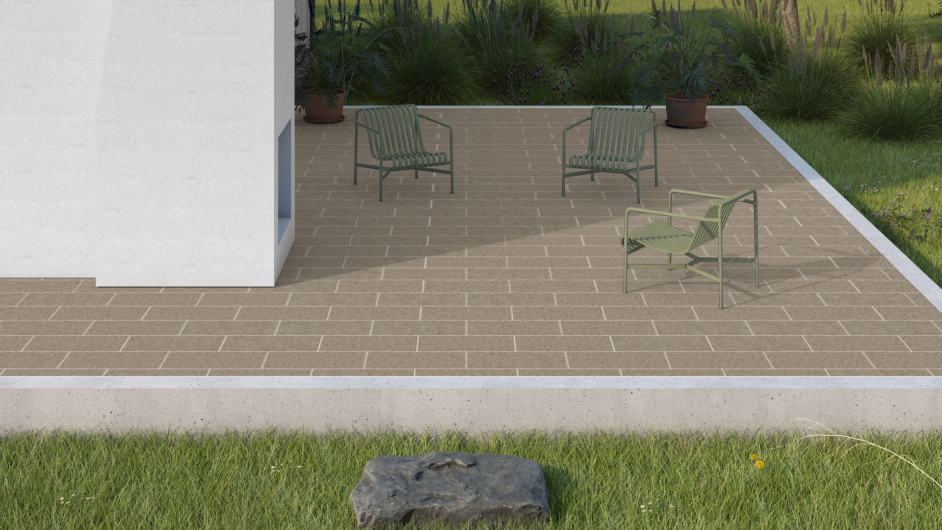 SDT1494 SDM486 M1236 Amber Granite - Sand Blasted | Pattern DP061 Paving - Half Running Bond - Sawn Edge - Dimensional 3 Pieces 1 Size* | 24x12"
