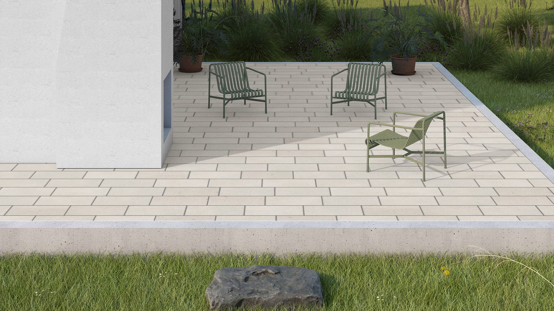 SDT1361 SDM386 M733 Bavarian Beige Limestone - Sand Blasted &amp; Tumbled | Pattern DP063 Paving - Running Bond - Sawn Edge - Dimensional 3 Pieces 1 Size* | 24x12"