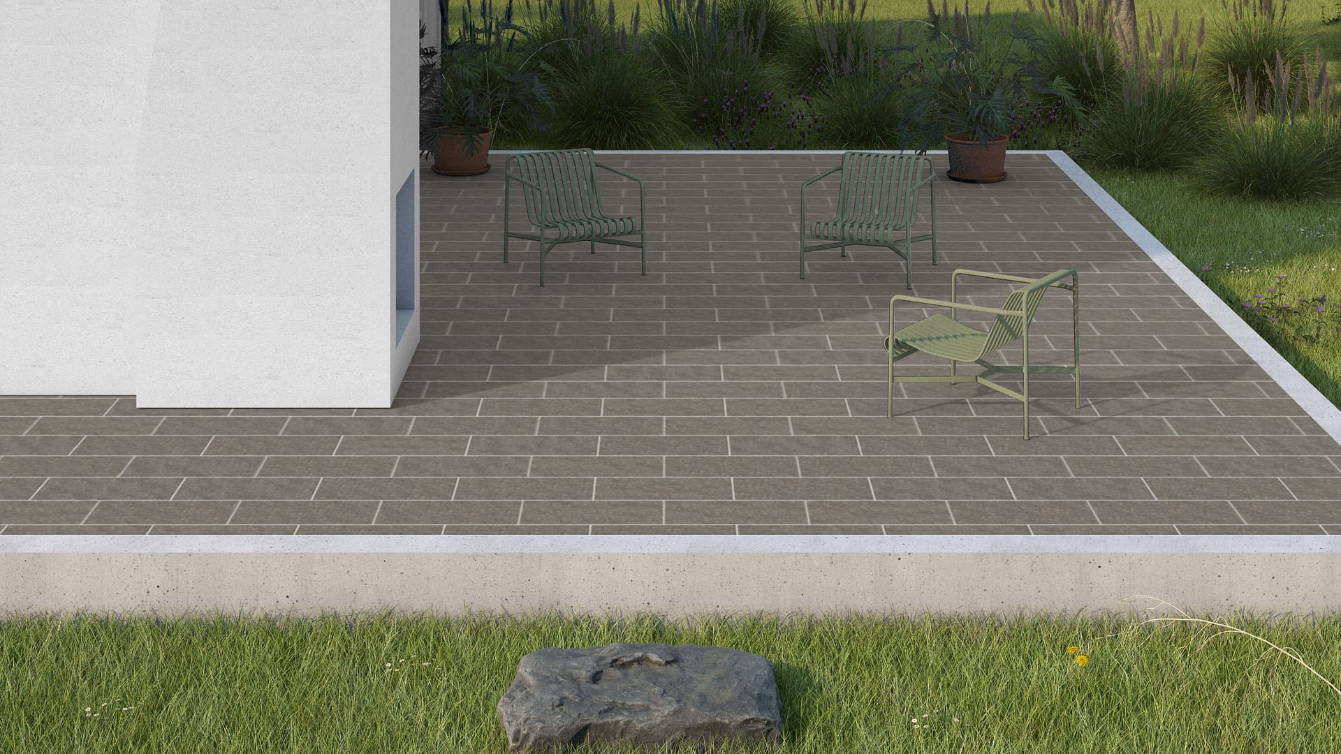 SDT1461 SDM430 M903 Mahogany Granite - Flamed | Pattern DP061 Paving - Half Running Bond - Sawn Edge - Dimensional 3 Pieces 1 Size* | 24x12"