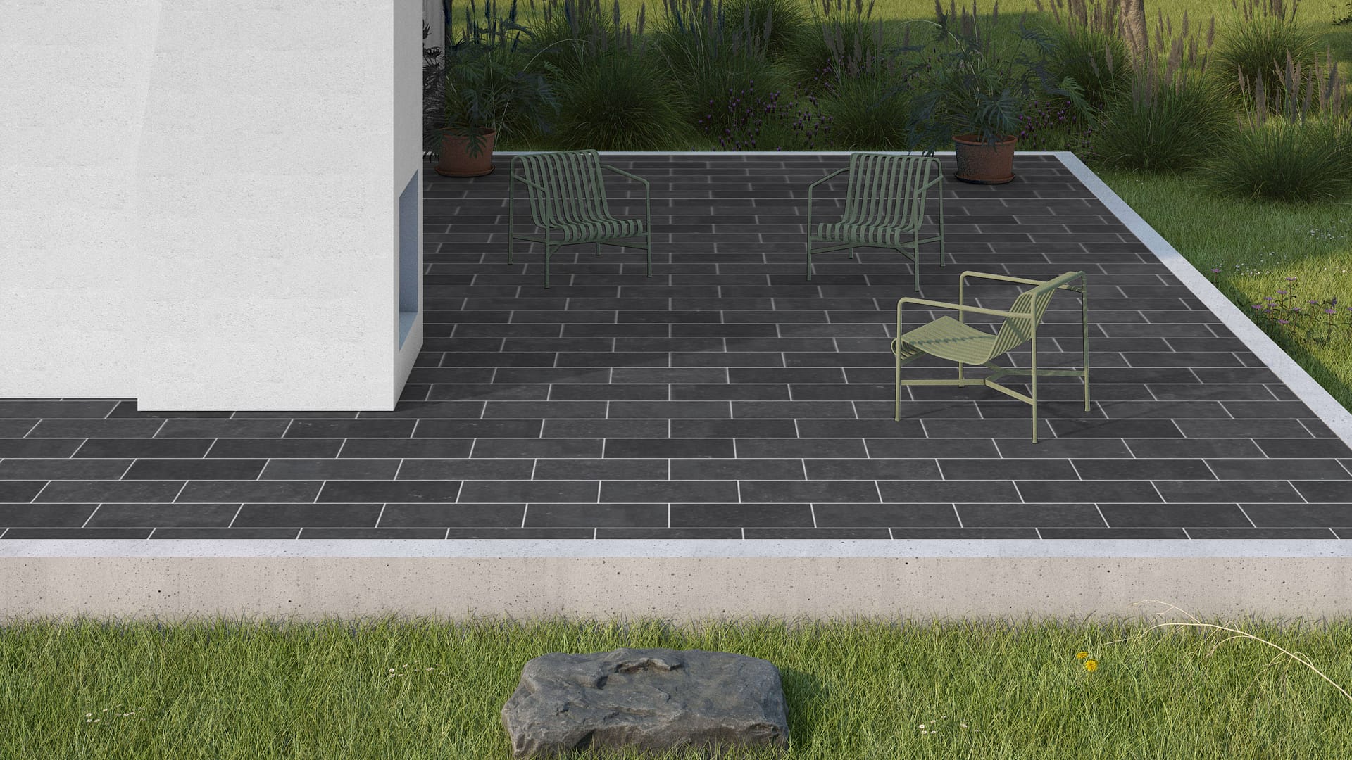  SDT1529 SDM487 M546 Belgian Bluestone - Honed Dark | Pattern DP061 Paving - Half Running Bond - Sawn Edge - Dimensional 3 Pieces 1 Size* | 24x12"