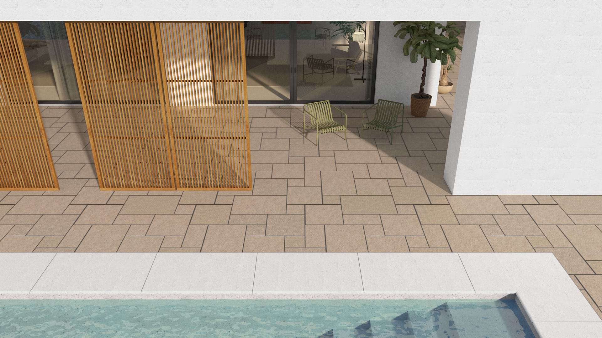  SDT1435 SDM425 M847 Yellow Wheat Granite - Sand Blasted | Pattern DP086 Paving - Universal - Sawn Edge - Dimensional 12 Pieces 4 Sizes