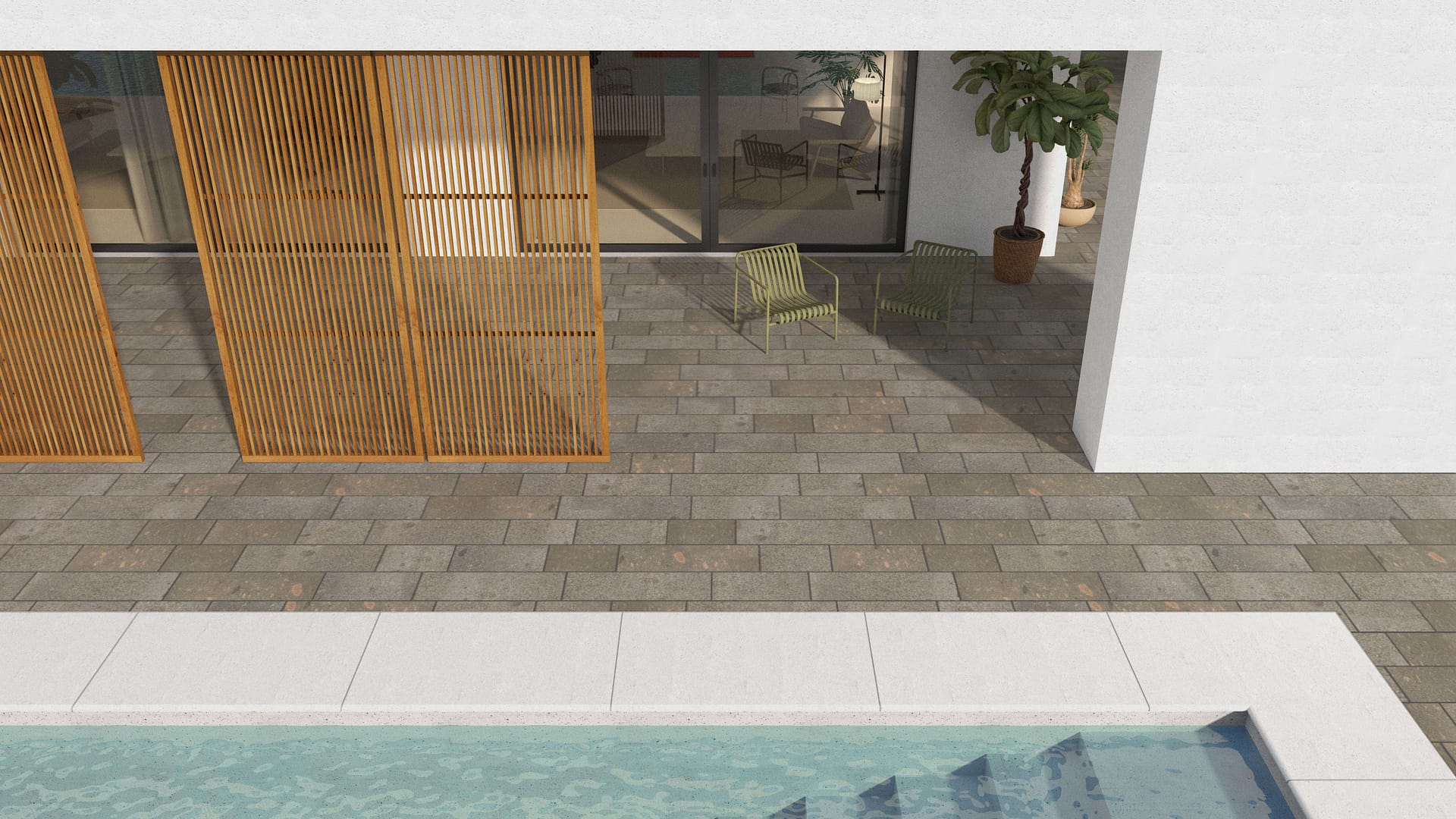  SDT1560 SDM502 M1293 Imperial Brown Porphyry - Flamed | Pattern DP087 Paving - Running Bond - Sawn Edge - Dimensional 22 Pieces 3 Sizes | 18x12"(8) 24x12"(6) 36x12"(8)